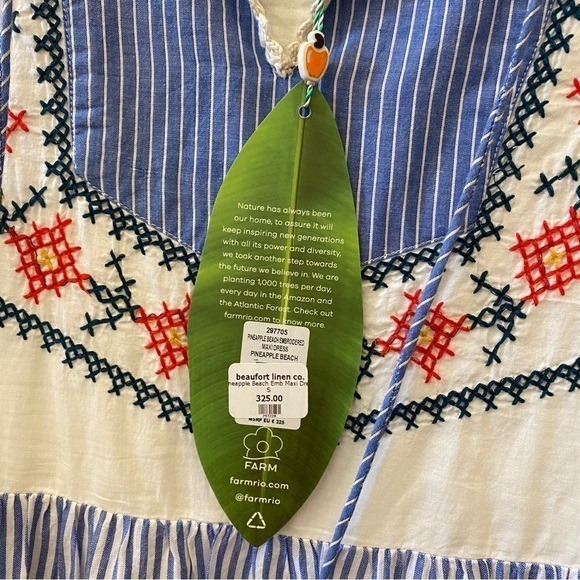 Farm Rio || Pineapple Beach Embroidered Maxi Dress Tiered A-Line‎ Small NWT - Picture 6 of 11